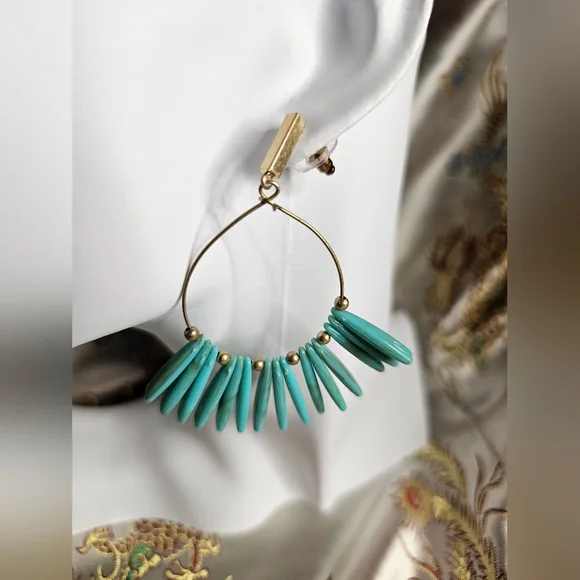Turquoise "Arlie" Hoop Earrings NWOT - Picture 2 of 3